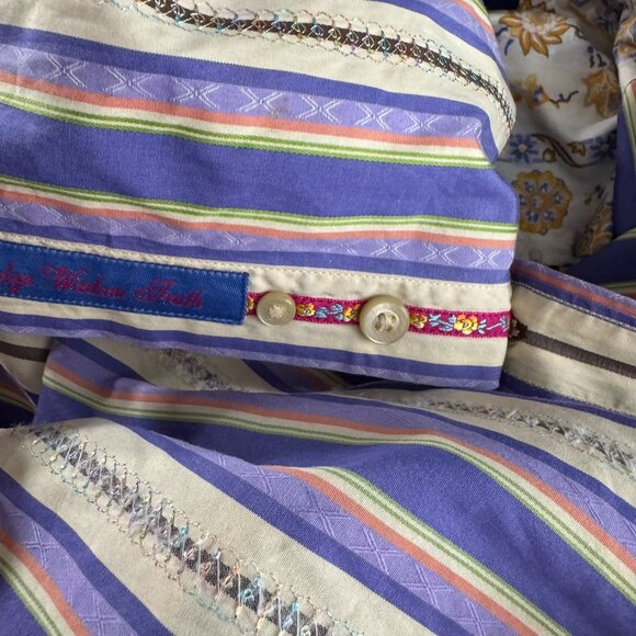 Robert Graham Button Front Shirt Mens Large Striped Long‎ Sleeve TP-3353 - Picture 6 of 12